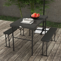 Outsunny Folding Picnic Table with 2 Benches, 3-Piece Portable Outdoor Picnic Table Bench Set for 4, Patio Dining Table Set with Plastic Top, Steel Frame for Garden, Dark Grey