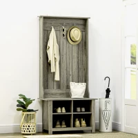 HOMCOM Hall Tree with Shoe Storage Bench Entryway Bench for Living Room, Grey(m-10)