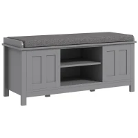 HOMCOM Modern Shoe Storage Bench, Entry Way Bench with Cushion, 2 Sliding Doors, Storage Ottoman Bench, Holds 10 Pairs, Gray(m-11)