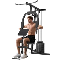 Soozier Multifunction Home Gym System, Workout Station with 99Lbs Weight Stack, for Full Body Exercise(m-1)