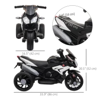 Qaba Kids Electric Motorcycle Ride-On Toy with 3 Wheels, Music, Horn, Lights, Black(m-3)