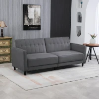 HOMCOM Convertible Bed with Couch, Button Tufted Fabric Sofa Bed with Adjustable Back for Living Room, Charcoal Grey(m-1)