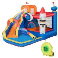 Outsunny 5-in-1 Kids Bounce House Inflatable Water Slide with Pool, Water Cannon, Climbing Wall, Inflator Included, Jumping Castle Kids Backyard Activity Outdoor Water Play Toy(m-11)