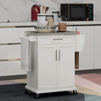 HOMCOM Kitchen Island with Wheels, Rolling Kitchen Island with Storage, Stainless Steel Countertop for Dining Room, Cream White(m-10)