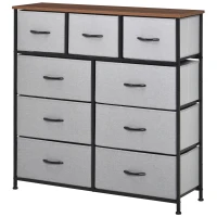 HOMCOM Dresser for Bedroom with 9 Drawers, 4-Tier Fabric Chest of Drawers, Tall Dresser Storage Tower with Steel Frame and Wooden Top for Closets, Nursery Room, Grey(m-11)