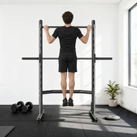 Soozier Squat Rack with Pull Up Bar and Barbell Bar Adjustable Bench Press Multi-Function Weight Lifting Half Rack Black(m-8)