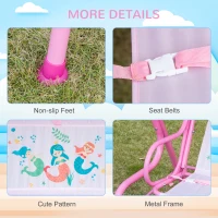 Outsunny 2-Seat Kids Porch Swing Chair, Children Outdoor Patio Furniture Lounge Chair for Garden, with Adjustable Canopy, Seat Belt, Mermaid Pattern, for 3-6 Years Old, Pink(m-7)