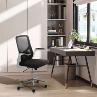 Vinsetto Ergonomic Mesh Office Chair Rocking Swivel Computer Task Desk Chair with Folding Backrest, Lumbar Support, Flip-up Arms and Adjustable Height, Black(m-10)