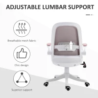 Vinsetto Linen-Touch Fabric Office Chair Swivel Task Chair with Adjustable Lumbar Support, Height and Flip-up Arms, Pink(m-6)