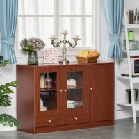 HOMCOM Kitchen Buffet Table Cabinet Storage Sideboard Server Console with Framed Acrylic Doors and Tabletop, Brown(m-10)