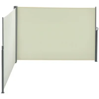 Outsunny 236" x 63" Outdoor Privacy Wall, Double Retractable Side Awning, Patio Screen for Garden, Balcony, Backyard, Cream White(m-9)