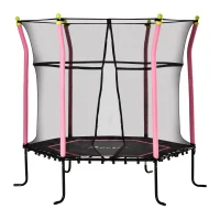 Soozier 63" Kids Trampoline Mini Indoor Bouncer Jumper with Enclosure Net Elastic Thick Padded Pole Gift for 3-6 Years, Pink(m-11)