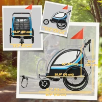 Aosom 3-in-1 Bike Trailer for Kids, Running Stroller with 2 Seats, Jogging Cart with 5-Point Harness, Storage Units, Blue(m-3)