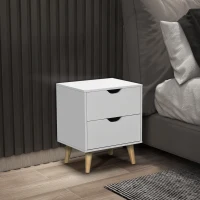 HOMCOM Modern Bedside Table, Nightstand with 2 Drawers and Pine Wood Legs for Bedroom, Living Room, White(m-2)