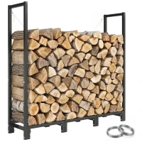 Outsunny 4 ft Firewood Rack with Customisable Width & Height, Cable Reinforcement, 616 lb Capacity Log Store Indoors, Black(m-13)