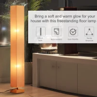 HOMCOM Modern Free Standing Rectangle Floor Lamp, 47 Inches Tall with Linen Shade for Living Room and Bedroom, Beige(m-20)