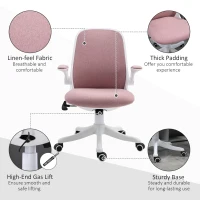 Vinsetto Linen-Touch Fabric Office Chair Swivel Task Chair with Adjustable Lumbar Support, Height and Flip-up Arms, Pink(m-8)