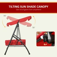 Outsunny 3-Seat Outdoor Patio Swing Chair, 2-in-1 Convertible Flat Bed, Canopy Swing Glider w/ Adjustable Shade, Removable Cushion and Pillows for Porch, Garden, Poolside(m-5)