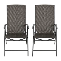 Outsunny Set of 2 Rattan Wicker Patio Dining Chairs with  Backrest Adjustable and Folding Design, Outdoor Recliner Set for Garden, Backyard, Lawn, Balcony, Mixed Gray(m-11)