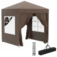 Outsunny 6.6'x6.6' Pop Up Canopy Tent with Sidewalls, Instant Sun Shelter Camping Gazebo with Carry Bag, Coffee(m-9)