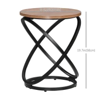 HOMCOM Industrial End Table with Round Tabletop, Sofa Side Table with Steel Frame, 15.7"x15.7"x19.7", Light Brown(m-3)