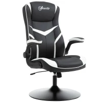 Vinsetto High Back Video Gaming Chair Height Adjustable Flip-up Armrest 360° Swivel Racing Gamer with Pedestal Base, Black and White(m-1)