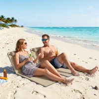 Outsunny 2 Pieces Beach Lounge Chair, Outdoor Folding Chaise Lounge Set w/ Pillow for Sunbath, Snap, Beige(m-8)