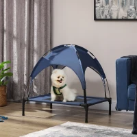 PawHut Elevated Portable Dog Cot Pet Bed with UV Protection Canopy Shade, 30 inch, Dark Blue(m-2)