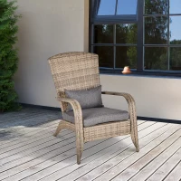 Outsunny Patio Wicker Adirondack Chair, Outdoor All-Weather Rattan Fire Pit Chair w/ Soft Cushions, Tall Curved Backrest and Comfortable Armrests for Deck or Garden, Charcoal Gray(m-10)
