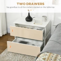 HOMCOM Modern Nightstand, Bedside Table with 2 Drawers, RGB LED Lights for Bedroom, White(m-5)