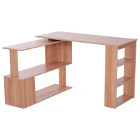 HOMCOM L Shaped Desk, 360° Rotating Corner Desk, Computer Writing Table Workstation with Storage Shelf for Home Office, Maple Brown(m-11)