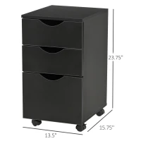 HOMCOM 3 Drawer Mobile File Cabinet with Wheels, Wood Filing Cabinet for Home Office, Rolling Under Desk Cabinet, Black(m-3)