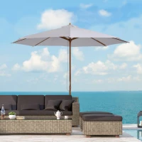 Outsunny 10' x 8' Bamboo Wooden Round Market Patio Sun Umbrella, Garden Parasol, Outdoor Sunshade Canopy, White(m-8)