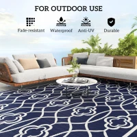 Outsunny Reversible Outdoor Rug, Waterproof Plastic Straw with Carry Bag, 9' x 18', Blue & White Lantern(m-6)