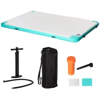 Outsunny 10' x 7' Water Floating Dock, Rafting Inflatable Island with Air Pump and Backpack for Pool, Beach, Ocean, Blue & Green(m-13)