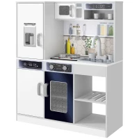 Qaba Play Kitchen, Kids Kitchen Playset w/ Lights, Sounds, Running Water, Coffee Machine, Ice Maker & Microwave for 3-8 Years(m-11)