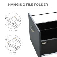 HOMCOM 2 Drawer Filing Cabinet with Lock, Vertical File Cabinet with Wheels, Mobile Office Cabinet for Letter, A4 Size Files, Black(m-5)
