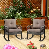 Outsunny 2 Piece Outdoor Wicker Rocking Chairs Rattan Porch Rockers with Cushions, Aluminum Frame for Garden, Patio, Gray(m-2)