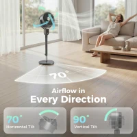 HOMCOM 20dB Standing Fan for Bedroom, 70°+90° Auto Oscillating Fan with 8 Speeds, Remote Control, 12H Timer, Adjustable Height(m-6)
