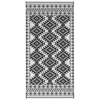 Outsunny Reversible Outdoor Rug, Waterproof Plastic Straw with Carry Bag, 9' x 18', Black & White Rhombus Border(m-1)
