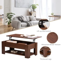 HOMCOM 39" Lift Top Coffee Table with Hidden Storage Compartment and Open Shelf, Pop Up Coffee Table for Living Room, Brown(m-6)