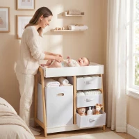 Qaba Baby Changing Table, Diaper Changing Station with Waterproof Pad, 3 Drawers and Large Basket for Newborn & Infant, White(m-8)