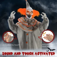 HOMCOM 6' Life Size Orange Haired Clown, Outdoor Halloween Decoration Animatronic, Sound and Motion Activated Light Up Eyes(m-6)