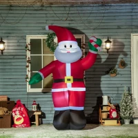Outsunny 8ft Christmas Inflatables Outdoor Decorations Santa Claus Holds Candy Cane with Furry Beard, Blow-Up LED Yard Christmas Decor for Lawn Garden Party(m-13)