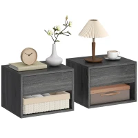 HOMCOM Floating Nightstand Set of 2, Wall Mounted Bedside Table with Drawer for Bedroom, Grey(m-9)