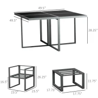 Outsunny 9 Piece Outdoor Patio Dining Set Furniture Set with 4 Chairs, 4 Ottomans, & Glass Table with Cushions & Aluminum Frame(m-3)