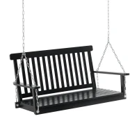 Outsunny 2-Seater Patio Swing Chair, Fir Wooden Porch Swing with Slatted Design, Hanging Chains for Outdoor, Garden, Black(m-9)