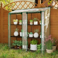 Outsunny Lean-to Greenhouse, Portable Greenhouse with 3 Tier Shelves, 2 Roll-Up Zippered Doors, 56.3" x 18.1" x 59.4", Clear(m-8)