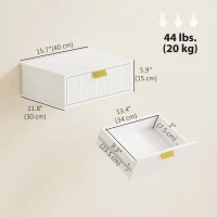 HOMCOM Modern Floating Nightstands Set of 2, Wall Mounted Bedside Tables with Wave Drawer White(m-3)