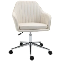 Vinsetto Mid-Back Task Chair, Fabric Home Office Chair, Swivel Desk Chair with Tub Shape Design & Lined Pattern Back for Living Room, Bedroom, Beige(m-1)